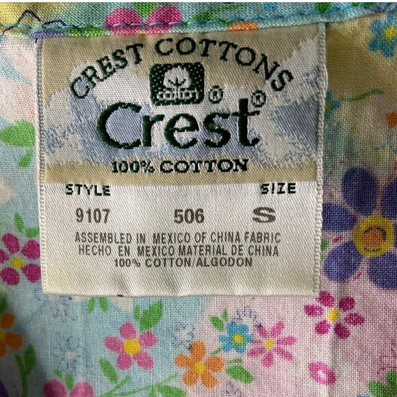 Crest Cotton Uniform Tops Womens S Floral AOP Bohemian Casual Summer Workwear - Picture 9 of 9